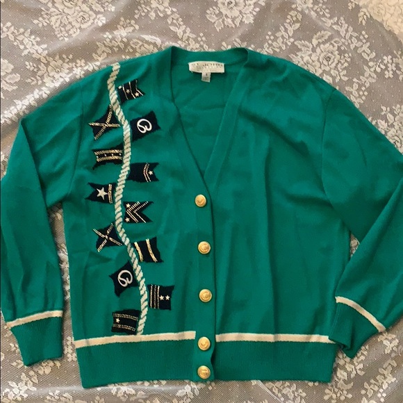 St. John Santana Knit green Cardigan Sweater Holiday Christmas - Picture 5 of 9